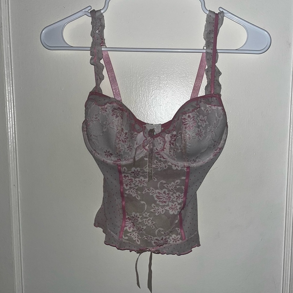 Native Intimates Pink and White Floral Lace Bustier